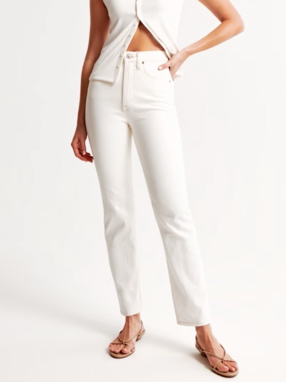 Abercrombie & Fitch Ultra High Rise Ankle Straight Jeans White Size 27/4R